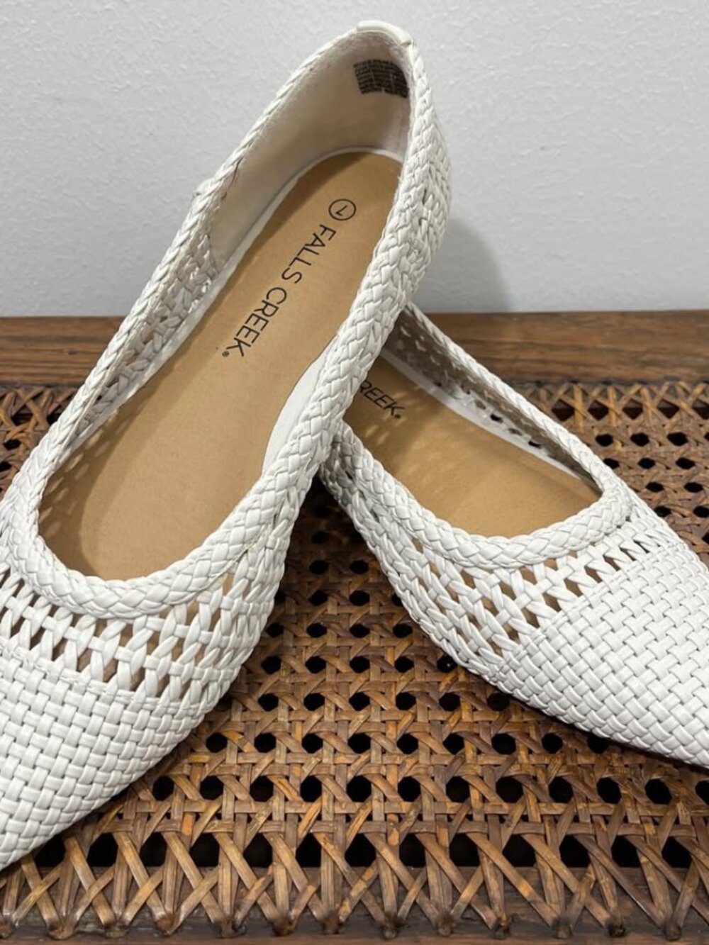 Falls Creek Woven White Pointed Toe Ballerina Flat | Euro Summer Slip-On [sz 7]